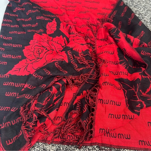 Miu Miu Accessories - Miu Miu Red and Black Floral Scarf - as is